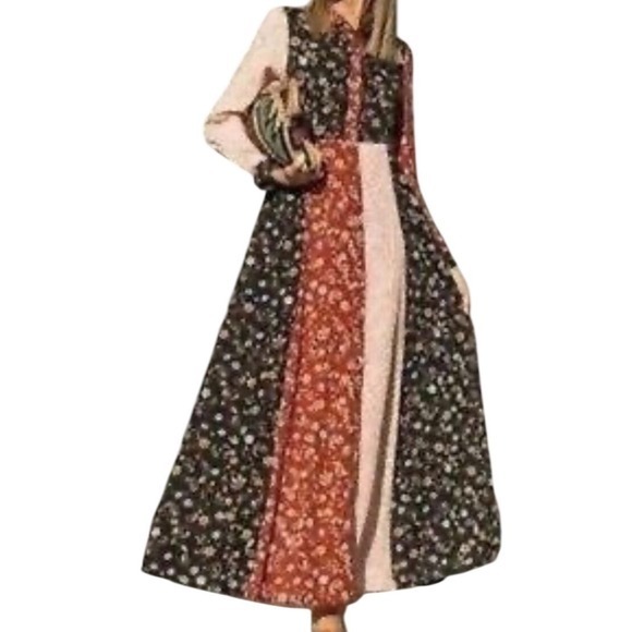 Dresses & Skirts - ZARA WOMAN M Maxi Long Sleeve Floral Patchwork Colorblock Shirt Kimono Dress